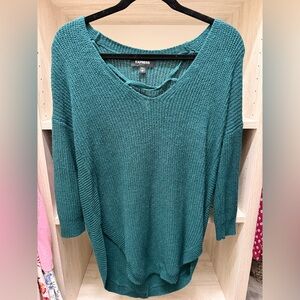 Express Women's Deep Teal Crew Neck Sweater